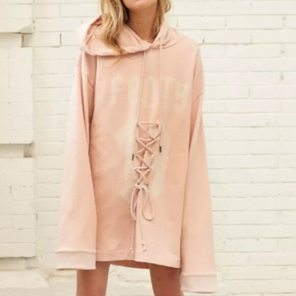 Puma Fenty Rihanna Blush Pink Oversized Lace-Up Hoodie Sweatshirt/ mini Dress SP - Picture 1 of 16